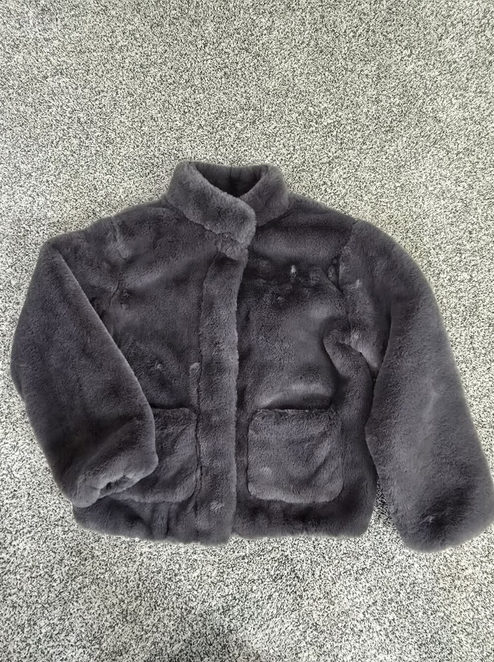 Cat & Jack Girls Gray Faux Fur Plush Winter Jacket Coat Size Large 10/12